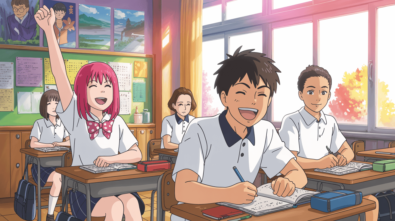 Anime alumnos Alumnos estudiando japones estilo anime